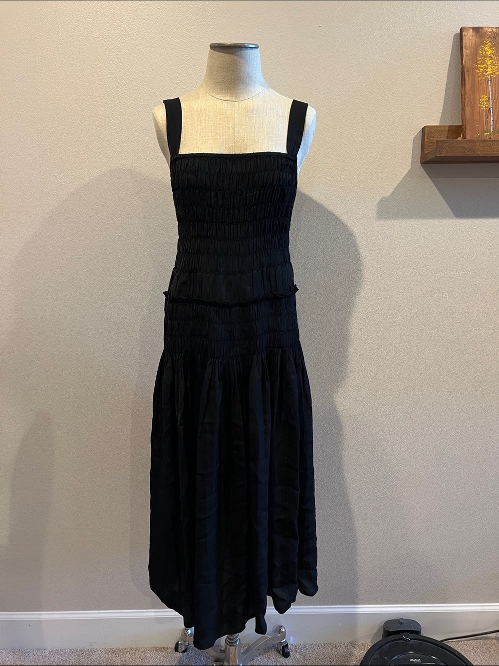 J. Crew Black Smocked Midi Dress